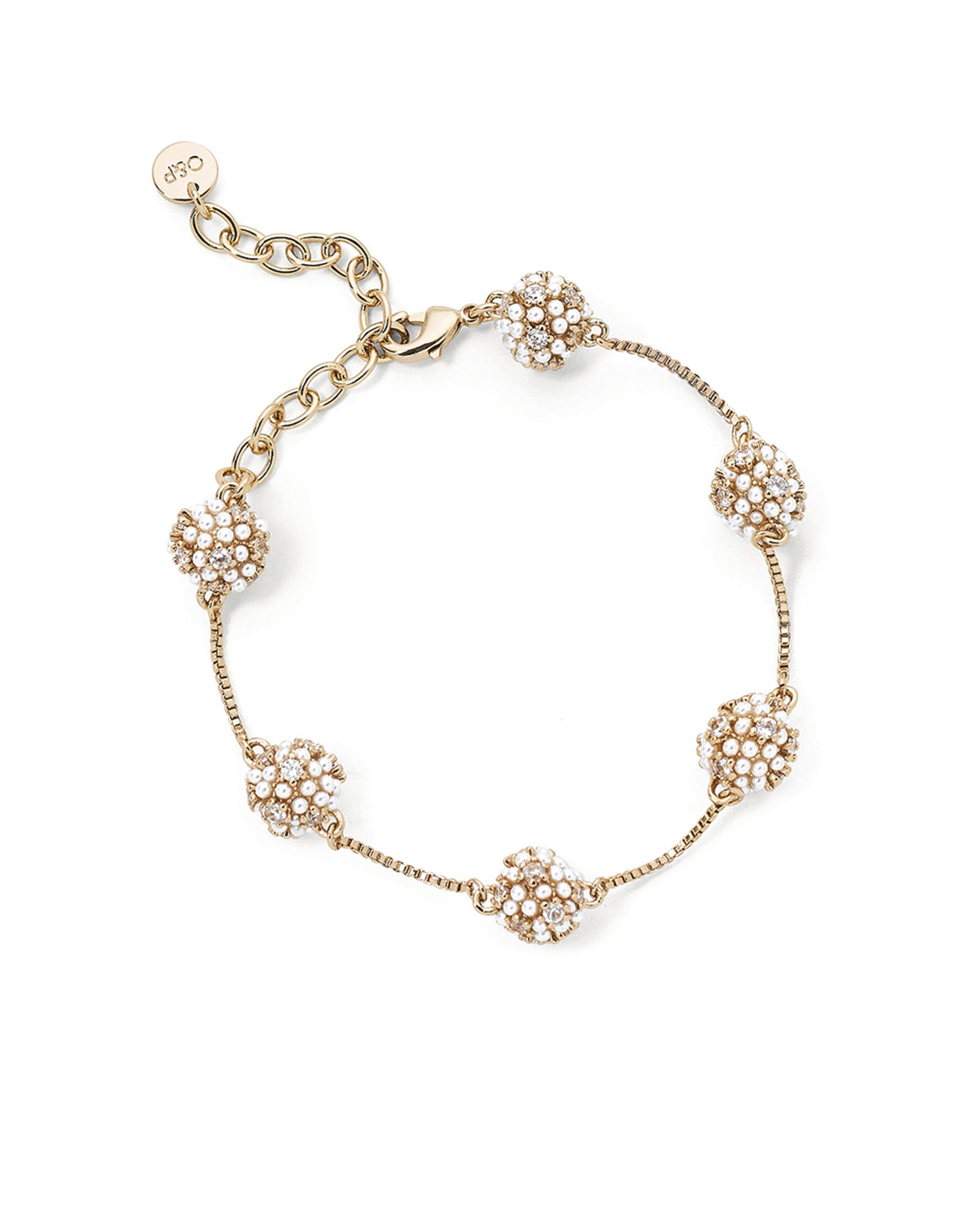 Bianca Bracelet 14k Gold Plated, Cubic Zirconia, White Pearl