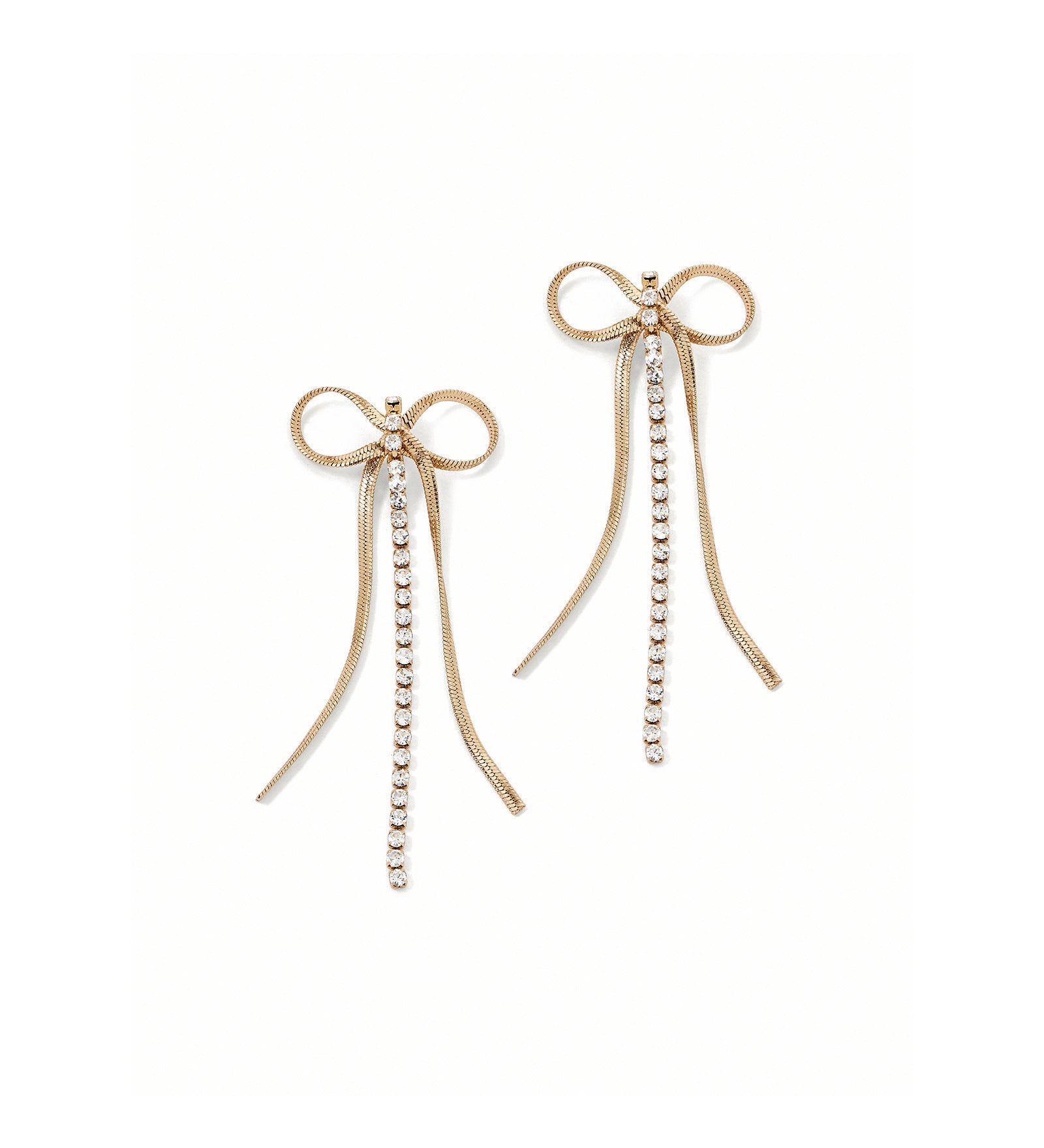 Selene Bow Earrings 14k Gold Plated, White Crystal