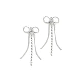 Selene Bow Earrings Silver Tone Plated, White Crystal