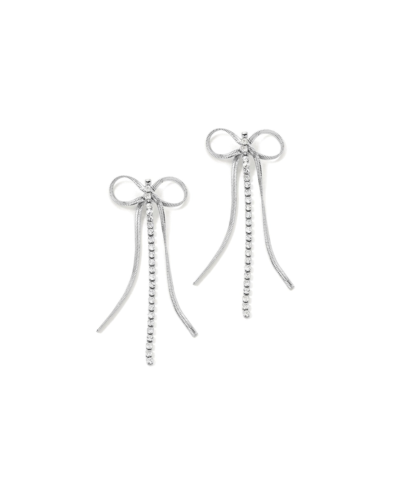 Selene Bow Earrings Silver Tone Plated, White Crystal