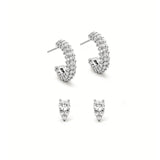 Leone Earring Set Silver Tone Plated, White Crystal