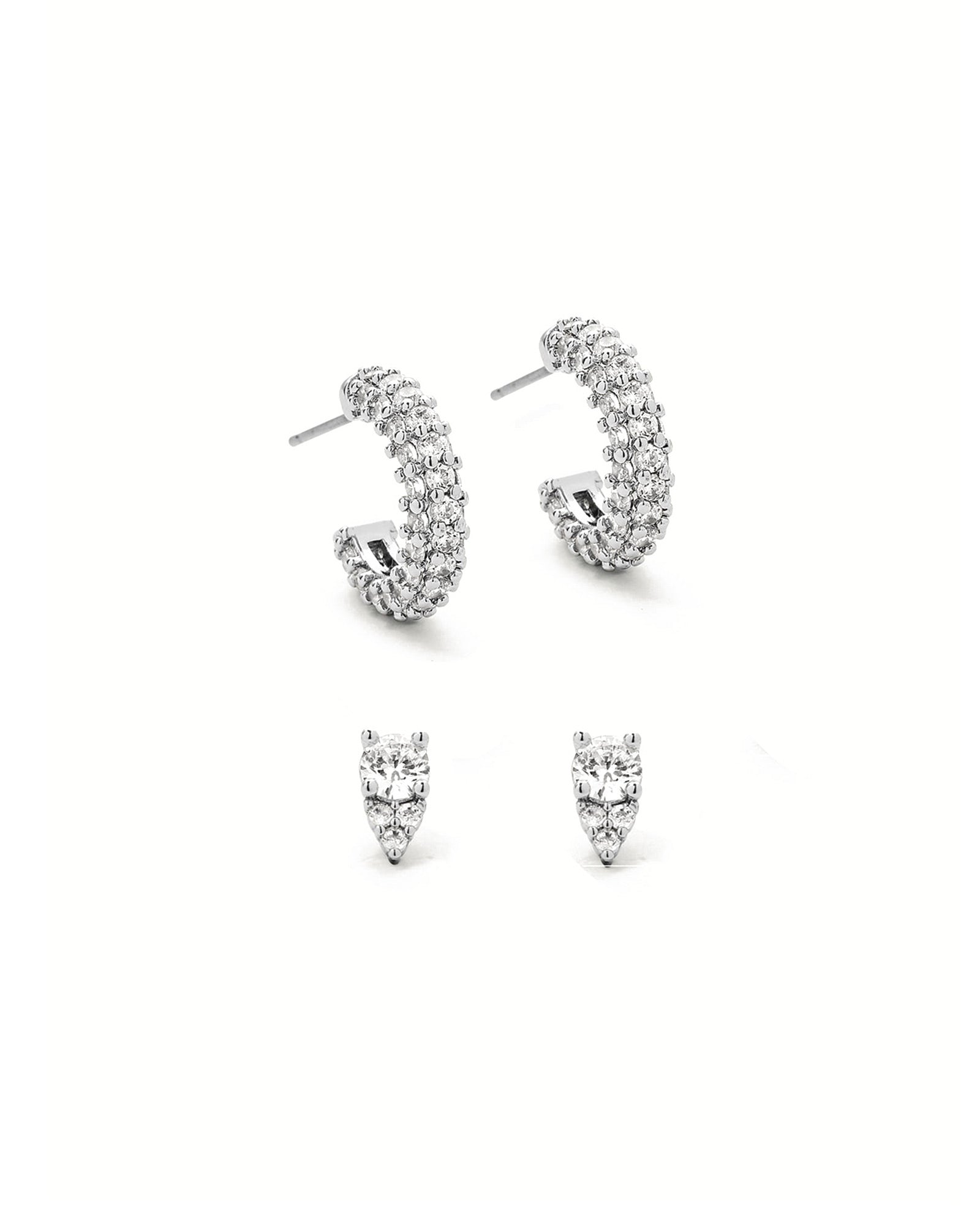 Leone Earring Set Silver Tone Plated, White Crystal