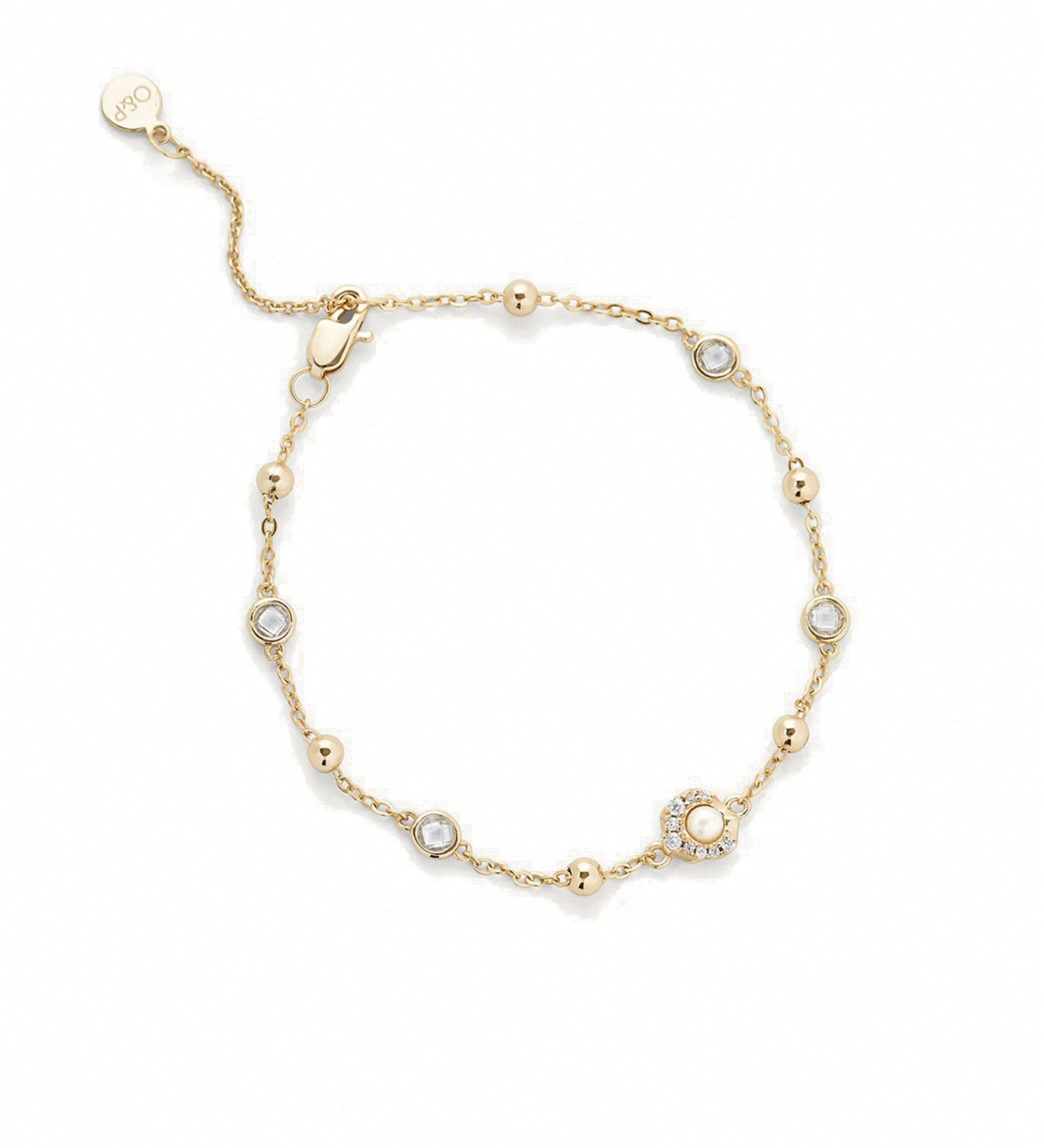 Emeline Bracelet 18k Gold Vermeil, Cubic Zirconia, White Pearl