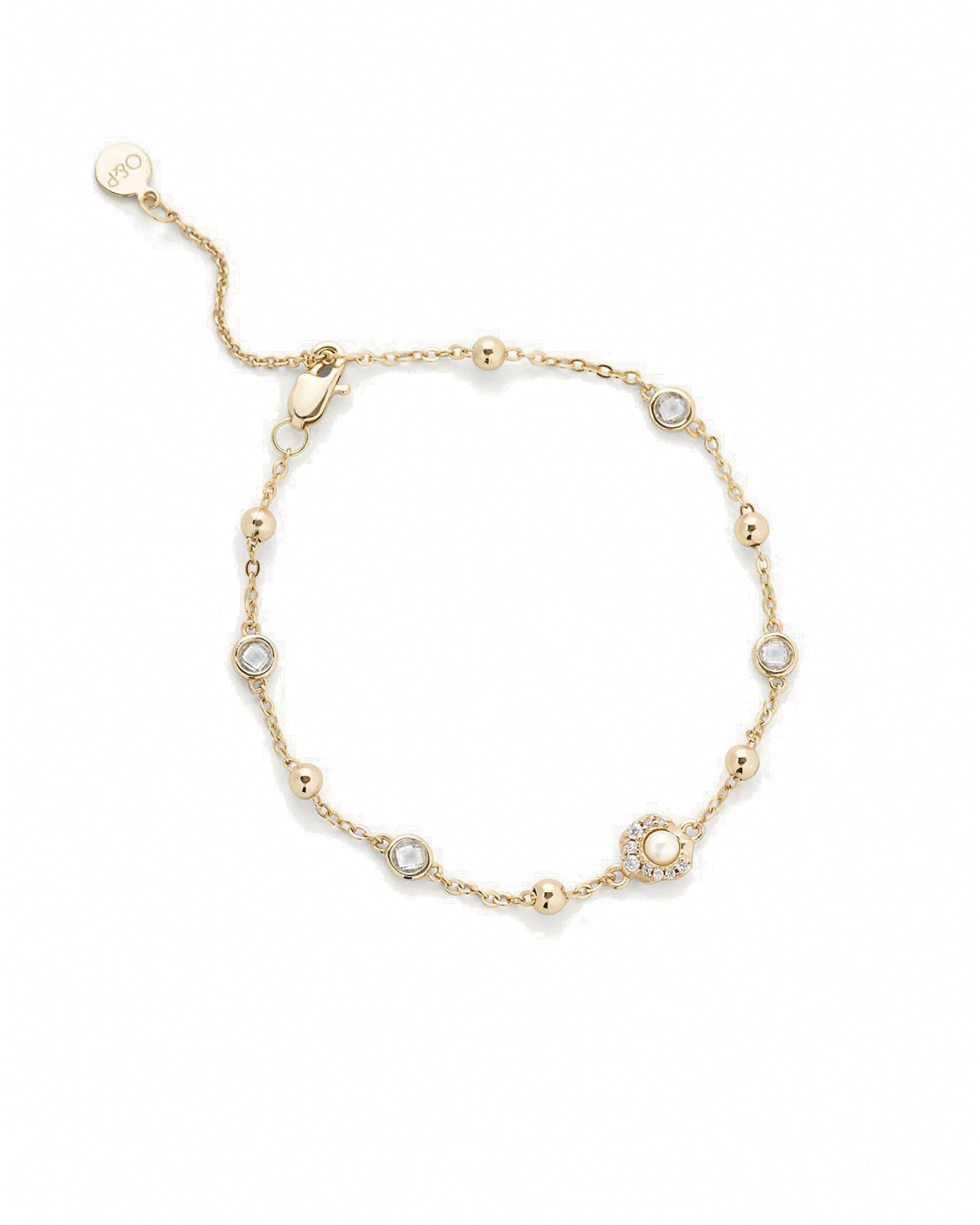 Emeline Bracelet 18k Gold Vermeil, Cubic Zirconia, White Pearl