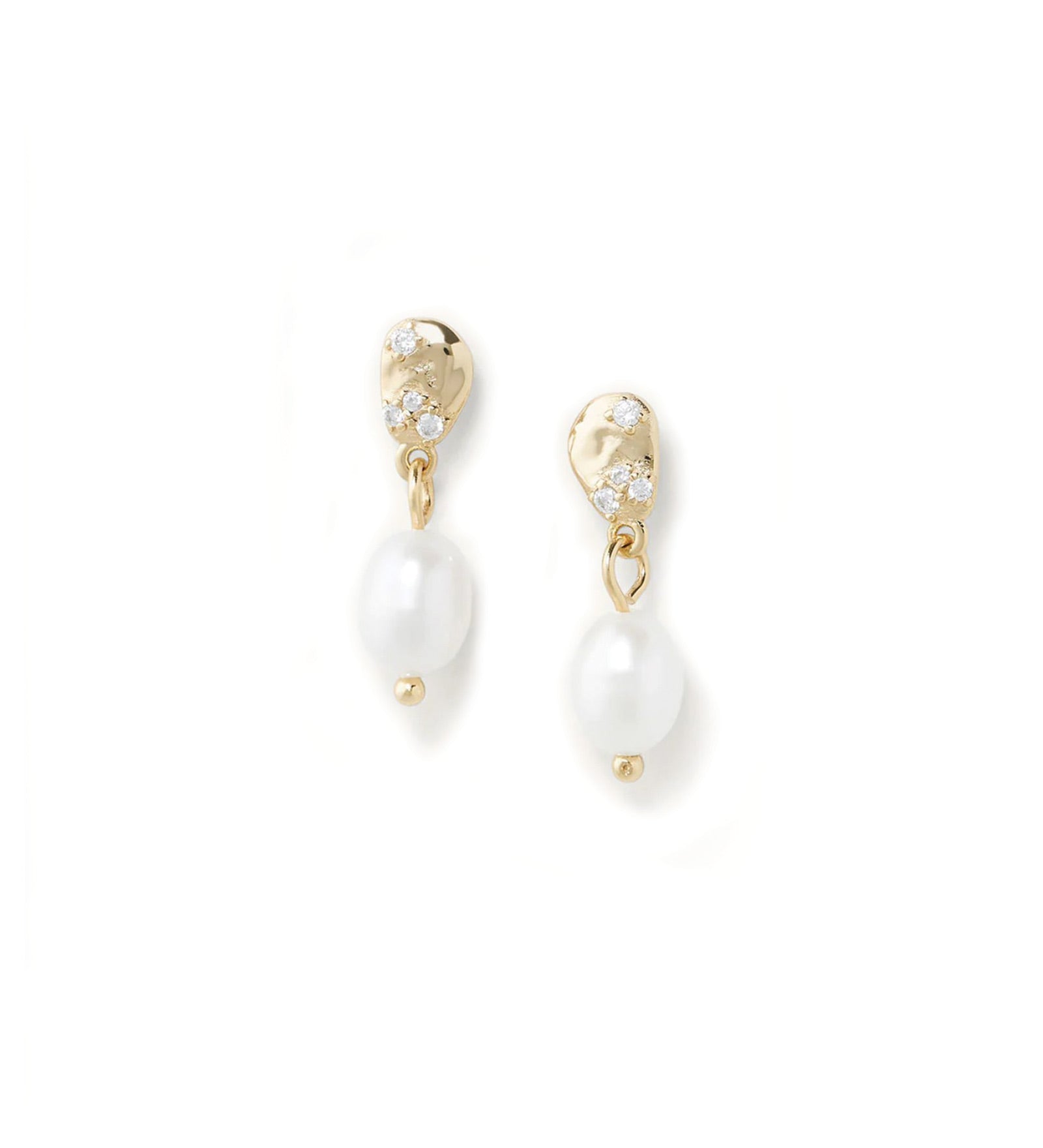 Daphne Earrings 18k Gold Vermeil, Cubic Zirconia, White Pearl