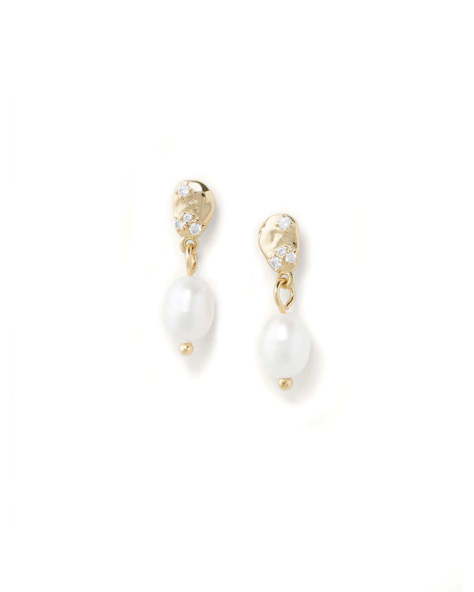 Daphne Earrings 18k Gold Vermeil, Cubic Zirconia, White Pearl