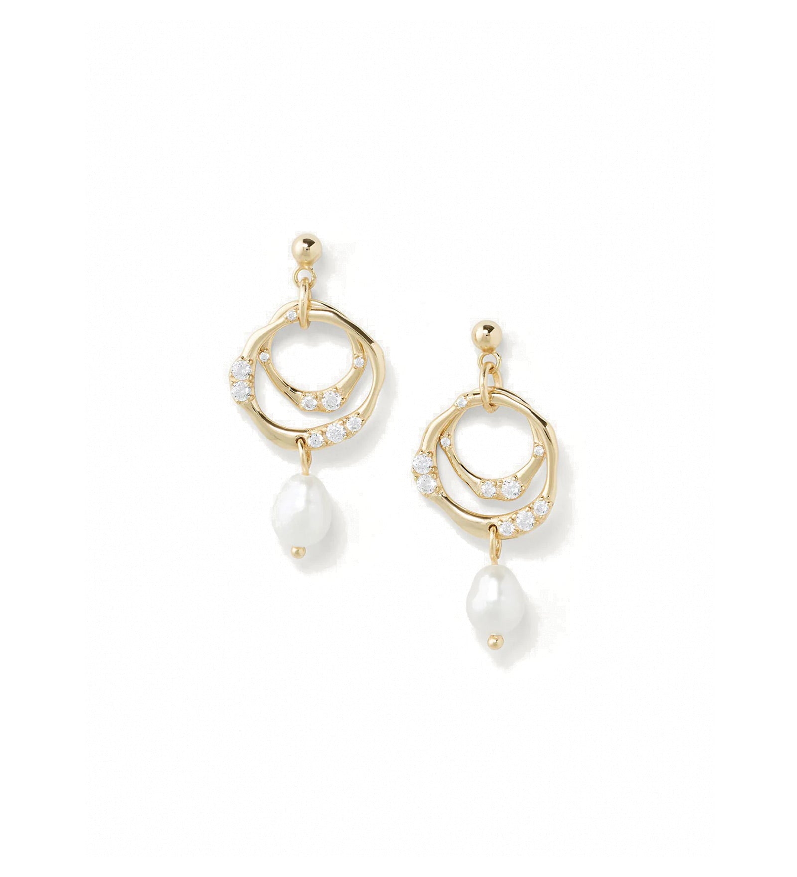 Soleil Earrings 18k Gold Vermeil, Cubic Zirconia, White Pearl