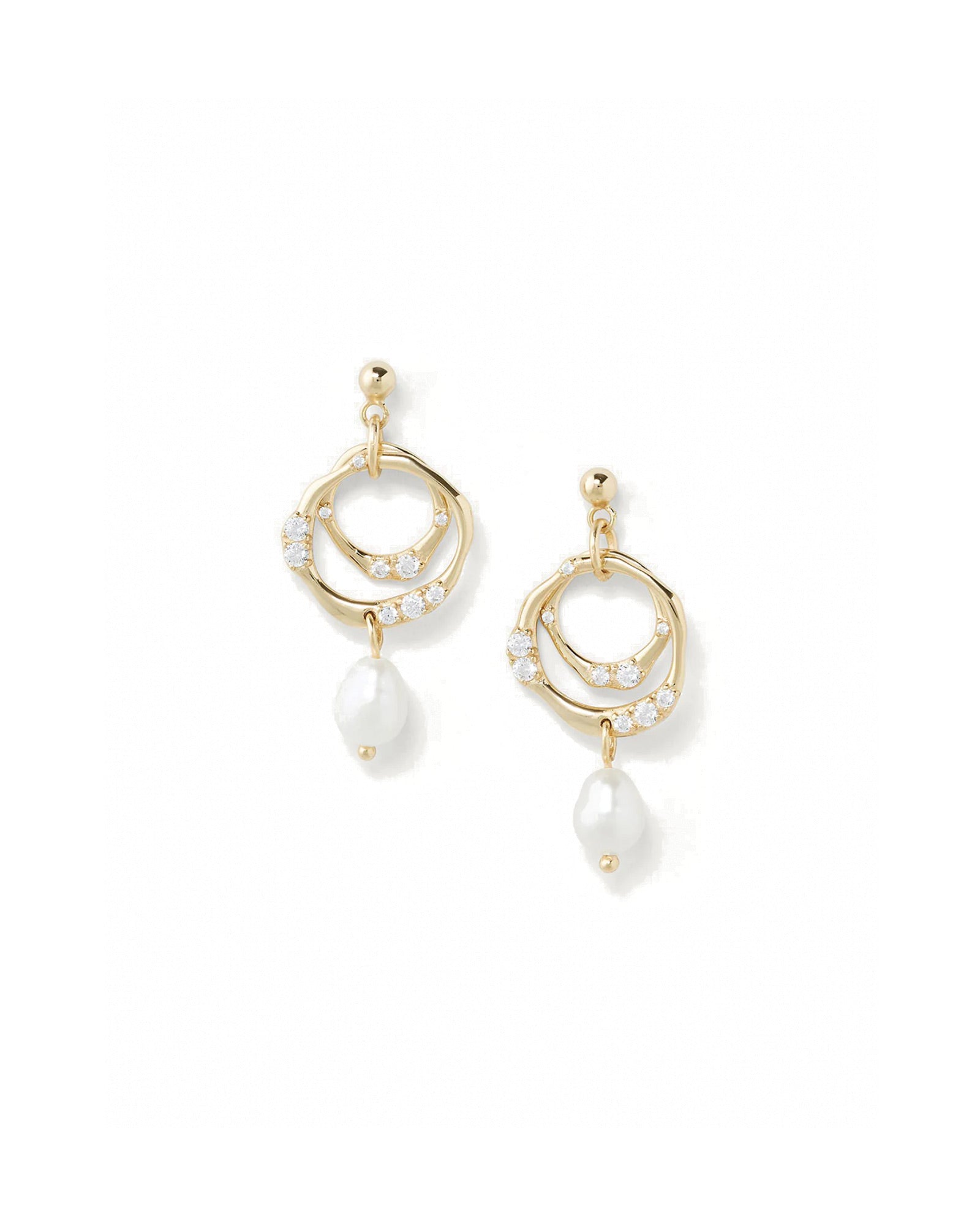 Soleil Earrings 18k Gold Vermeil, Cubic Zirconia, White Pearl