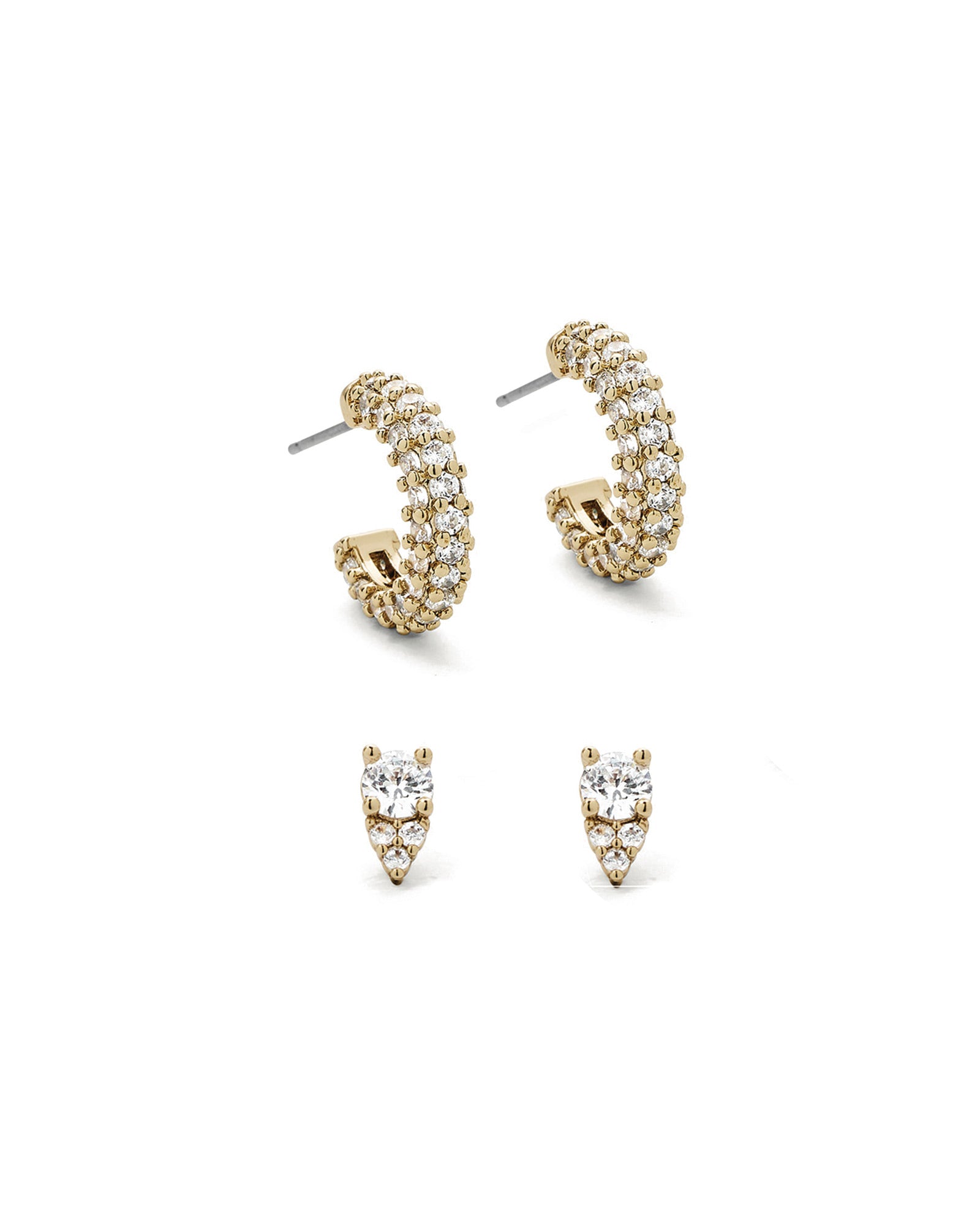 Leone Earring Set 14k Gold Plated, White Crystal