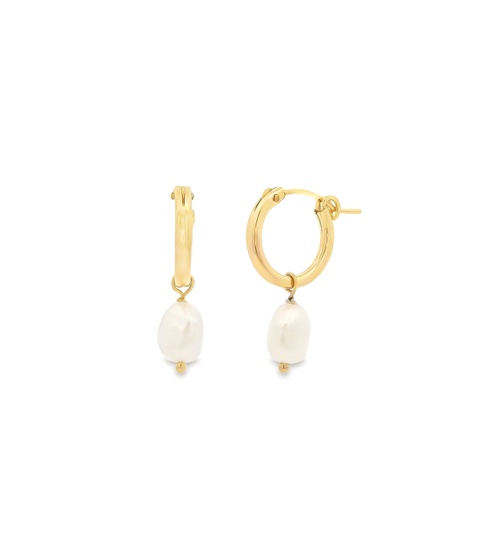 Poppy Rose-Pearl Drop Hoops-Earrings-14k Gold Filled, White Pearl-Blue Ruby Jewellery-Vancouver Canada