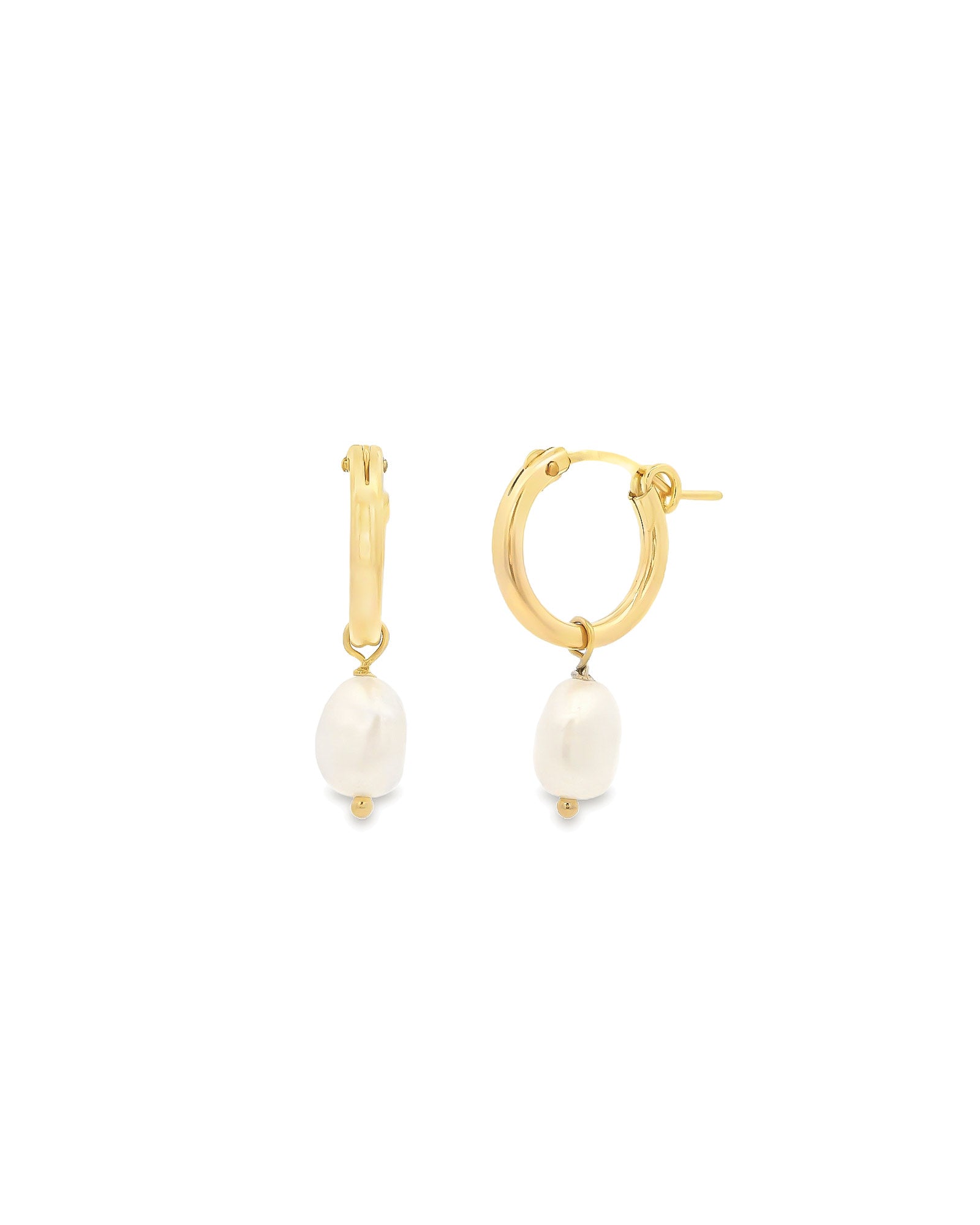 Poppy Rose-Pearl Drop Hoops-Earrings-14k Gold Filled, White Pearl-Blue Ruby Jewellery-Vancouver Canada