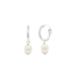 Poppy Rose-Pearl Drop Hoops-Earrings-Sterling Silver, White Pearl-Blue Ruby Jewellery-Vancouver Canada