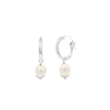 Poppy Rose-Pearl Drop Hoops-Earrings-Sterling Silver, White Pearl-Blue Ruby Jewellery-Vancouver Canada