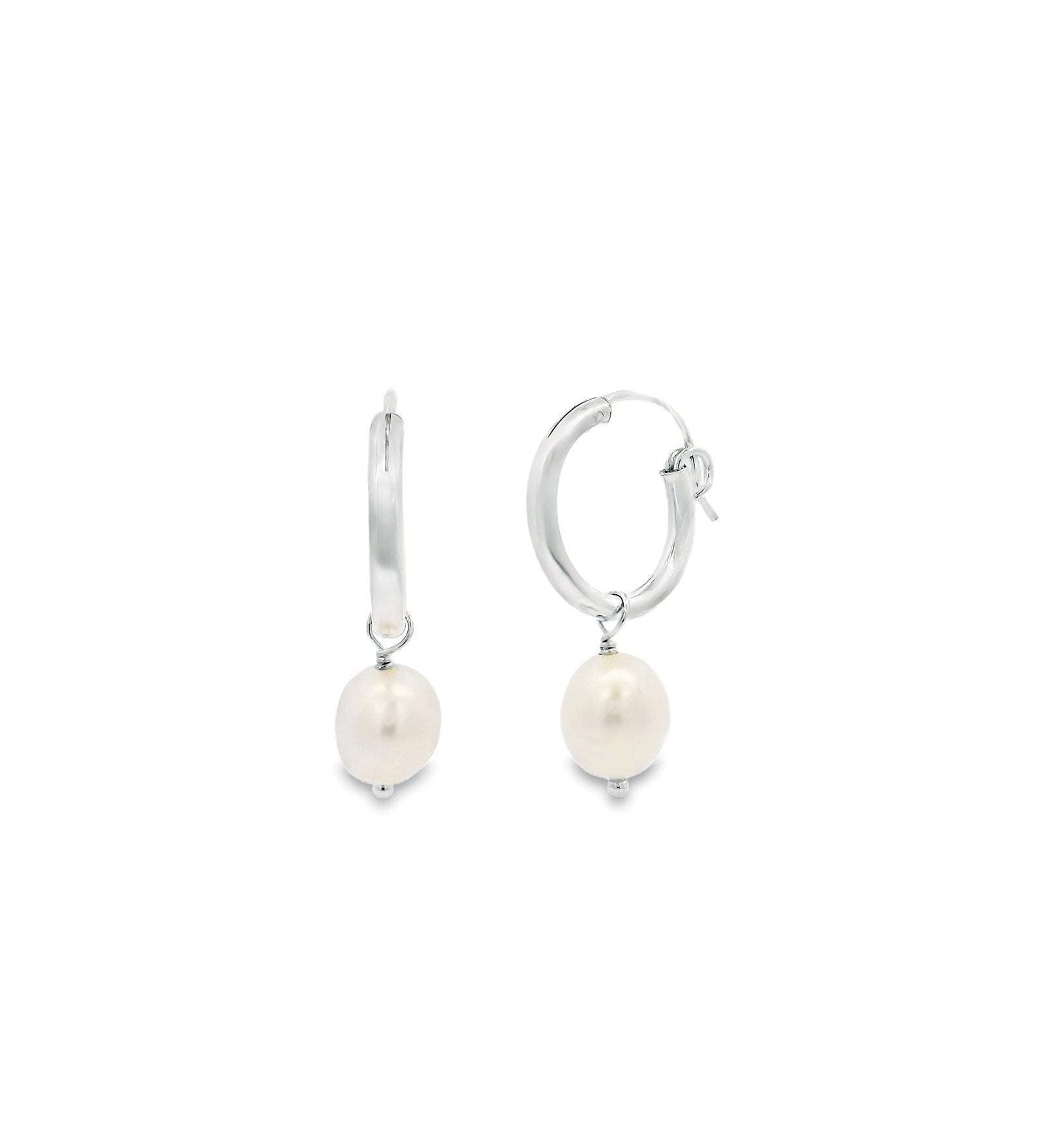 Poppy Rose-Pearl Drop Hoops-Earrings-Sterling Silver, White Pearl-Blue Ruby Jewellery-Vancouver Canada