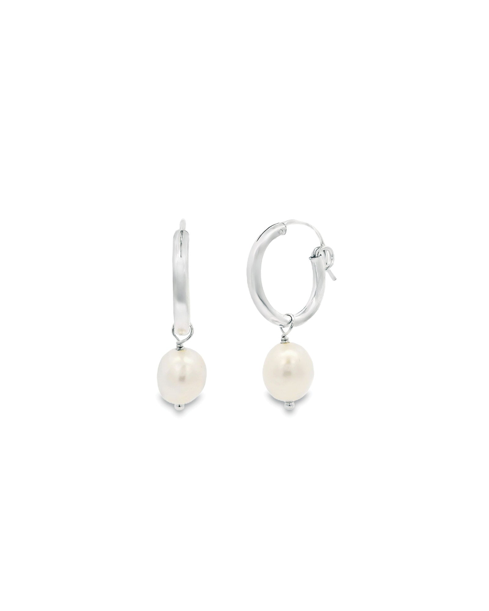 Poppy Rose-Pearl Drop Hoops-Earrings-Sterling Silver, White Pearl-Blue Ruby Jewellery-Vancouver Canada