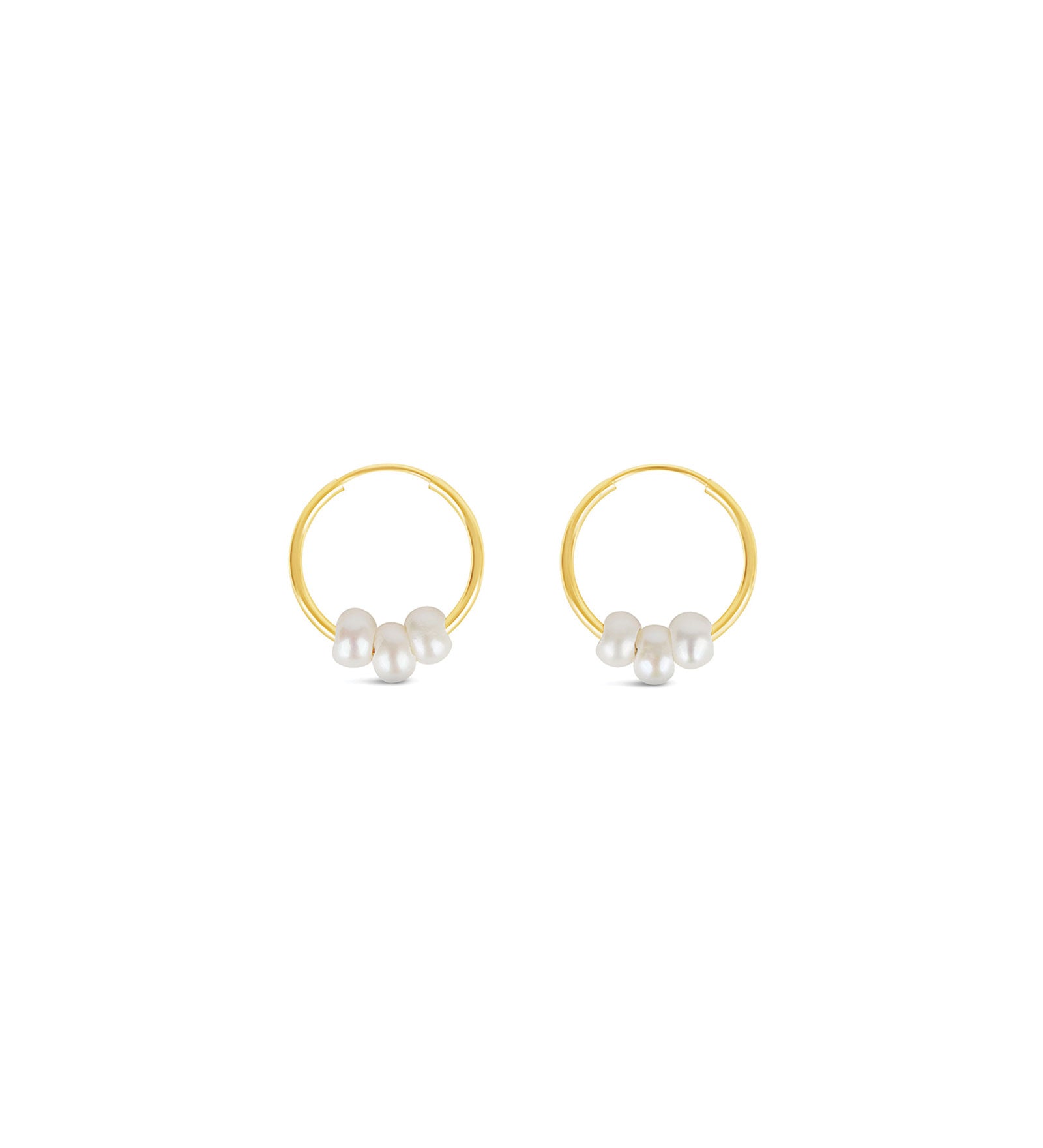 Poppy Rose-Three Floating Pearl Hoops I 16mm-Earrings-14k Gold Filled, White Pearl-Blue Ruby Jewellery-Vancouver Canada