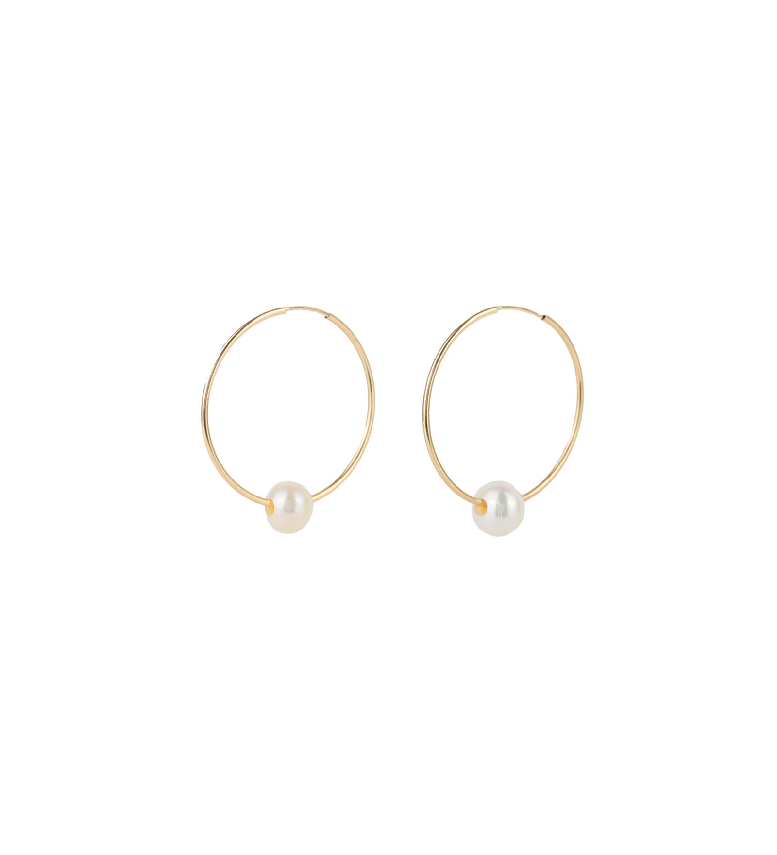 Poppy Rose-Floating Pearl Hoops I 35mm-Earrings-14k Gold Filled, White Pearl-Blue Ruby Jewellery-Vancouver Canada