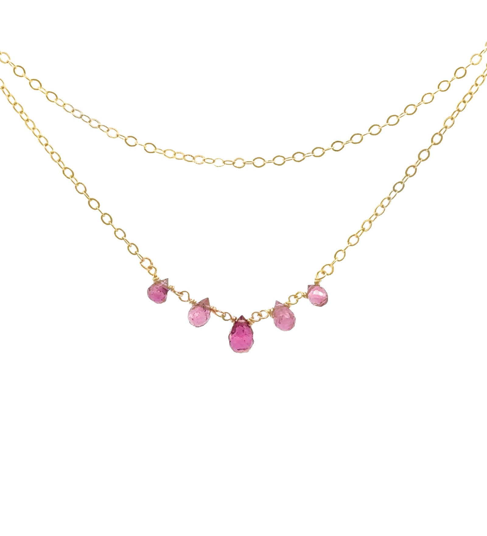 Poppy Rose-Amber Necklace-Necklaces-14k Gold Filled, Pink Tourmaline-Blue Ruby Jewellery-Vancouver Canada