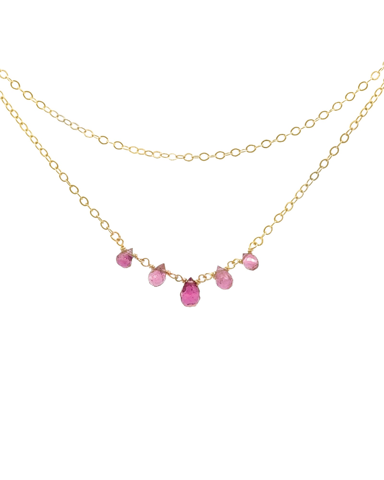 Poppy Rose-Amber Necklace-Necklaces-14k Gold Filled, Pink Tourmaline-Blue Ruby Jewellery-Vancouver Canada