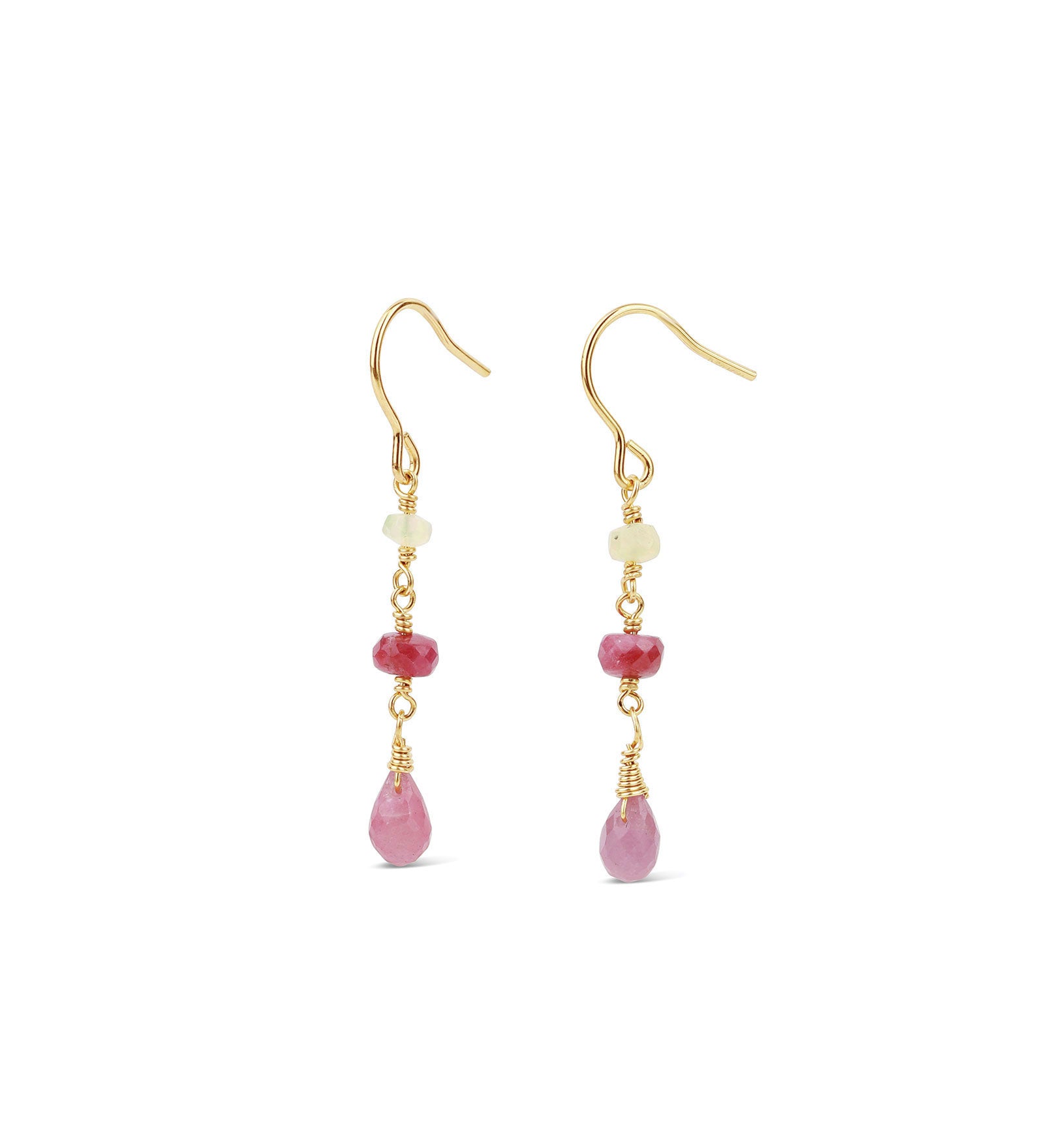 Poppy Rose-Elle Hooks-Earrings-14k Gold Filled, Pink Sapphire, Ruby and Opal-Blue Ruby Jewellery-Vancouver Canada