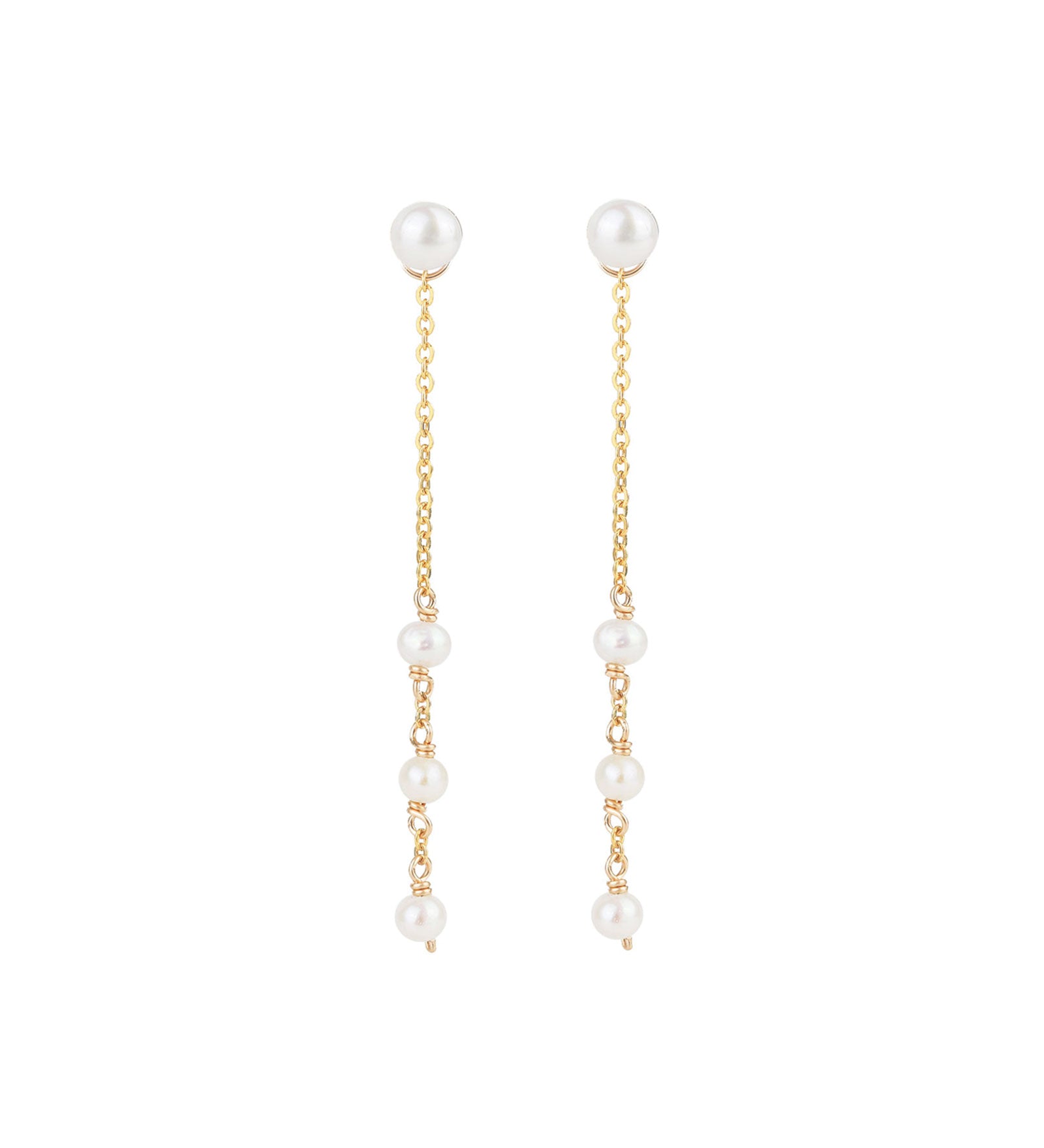 Poppy Rose-Three Drop Pearl Studs-Earrings-14k Gold Filled, White Pearl-Blue Ruby Jewellery-Vancouver Canada