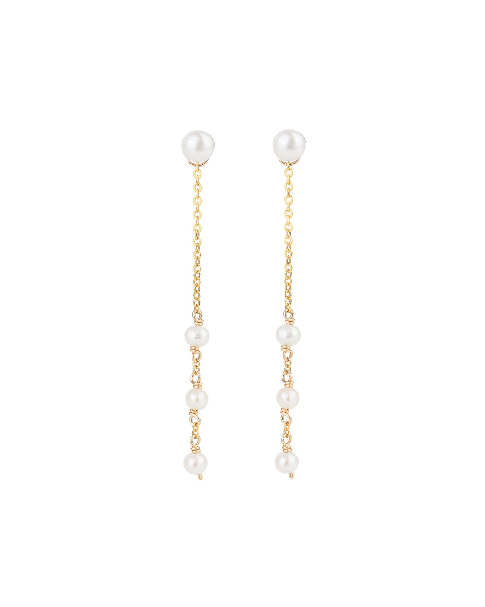 Poppy Rose-Three Drop Pearl Studs-Earrings-14k Gold Filled, White Pearl-Blue Ruby Jewellery-Vancouver Canada