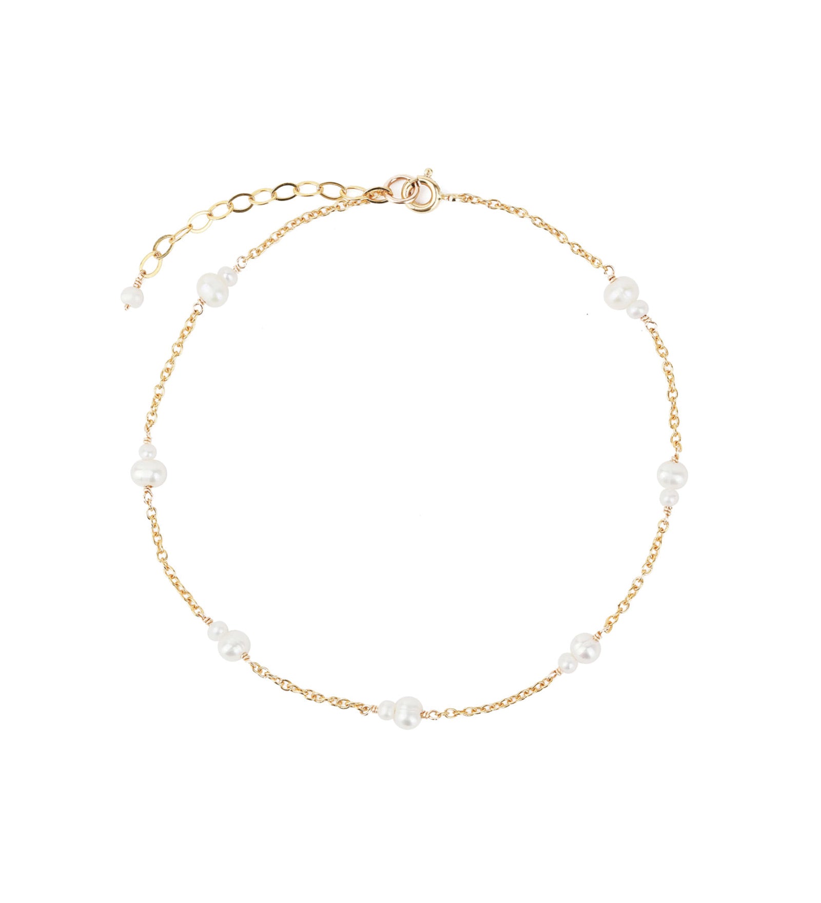 Poppy Rose-Double Station Pearl Anklet-Anklets-14k Gold Filled, Freshwater Pearls-Blue Ruby Jewellery-Vancouver Canada