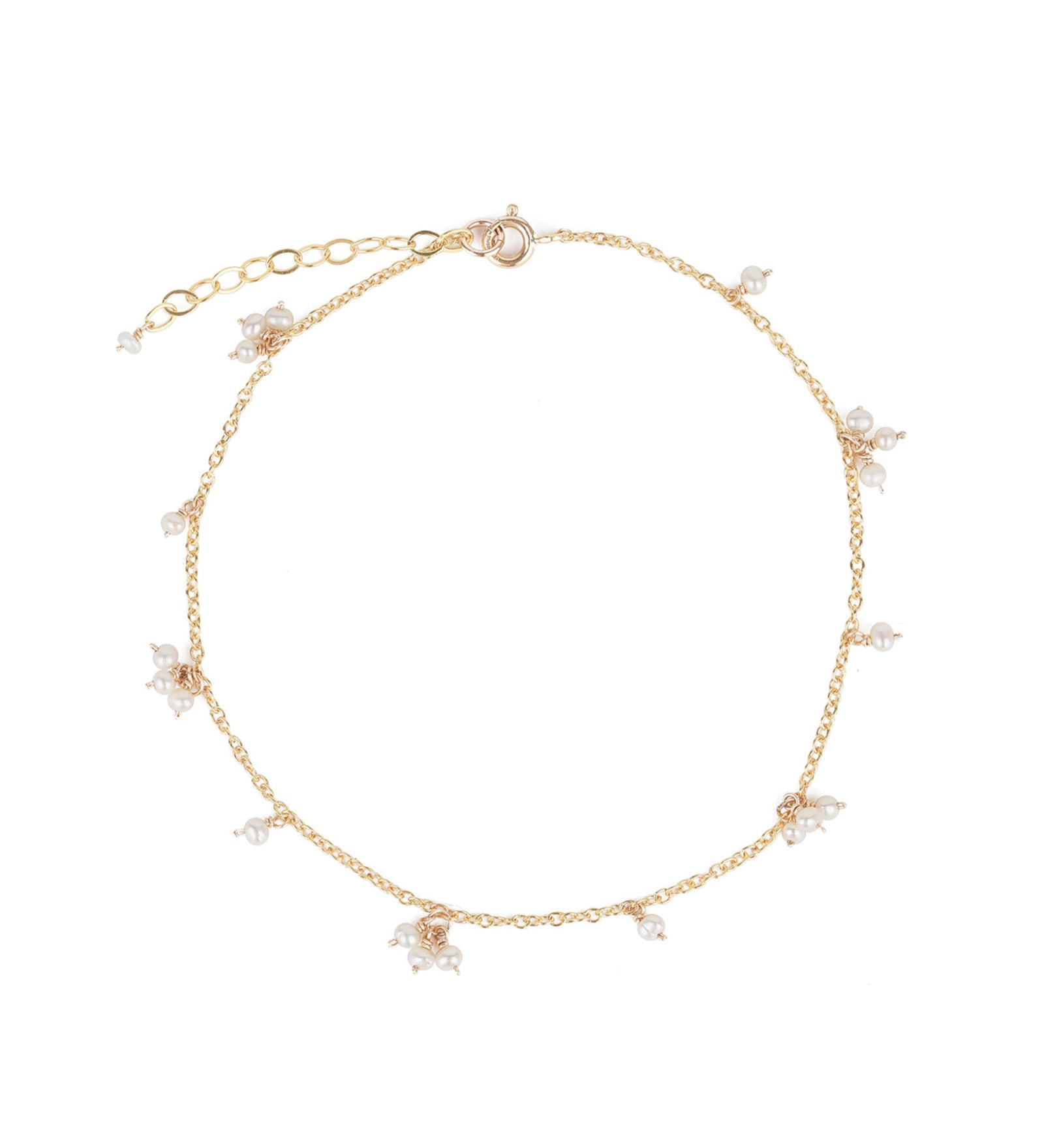 Poppy Rose-Pearl Cluster Drop Anklet-Anklets-14k Gold Filled, White Pearl-Blue Ruby Jewellery-Vancouver Canada