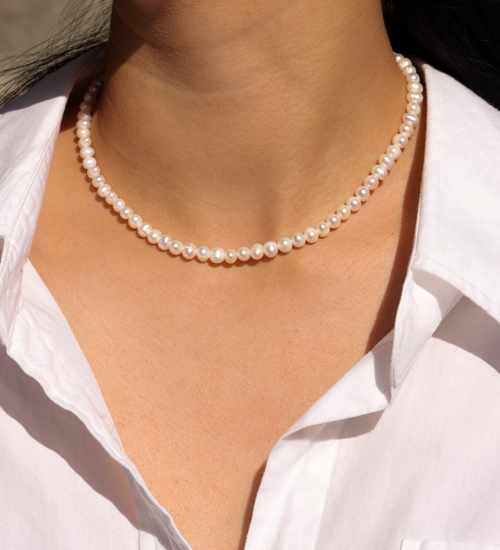 Poppy Rose-Pearl Strand Necklace | 5mm-Necklaces-14k Gold Filled, White Pearl-Blue Ruby Jewellery-Vancouver Canada