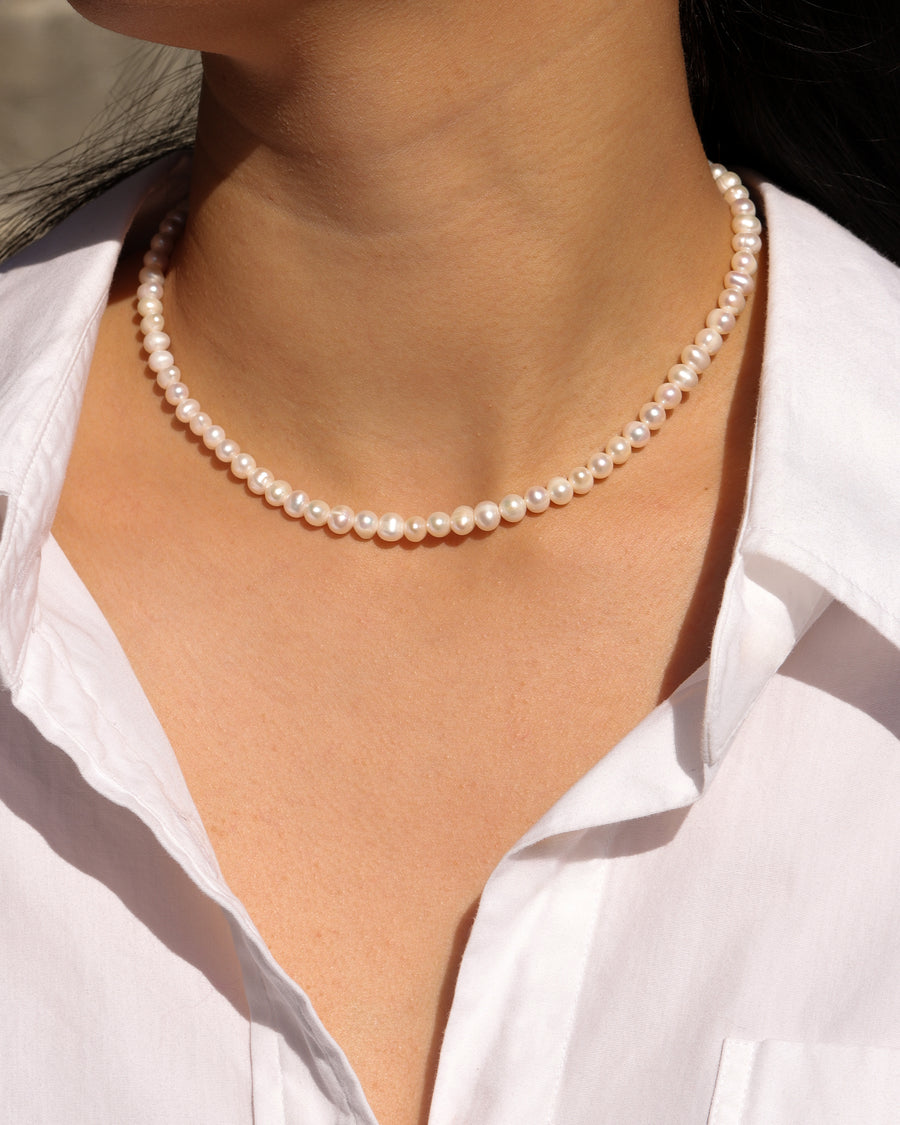 Poppy Rose-Pearl Strand Necklace | 5mm-Necklaces-14k Gold Filled, White Pearl-Blue Ruby Jewellery-Vancouver Canada