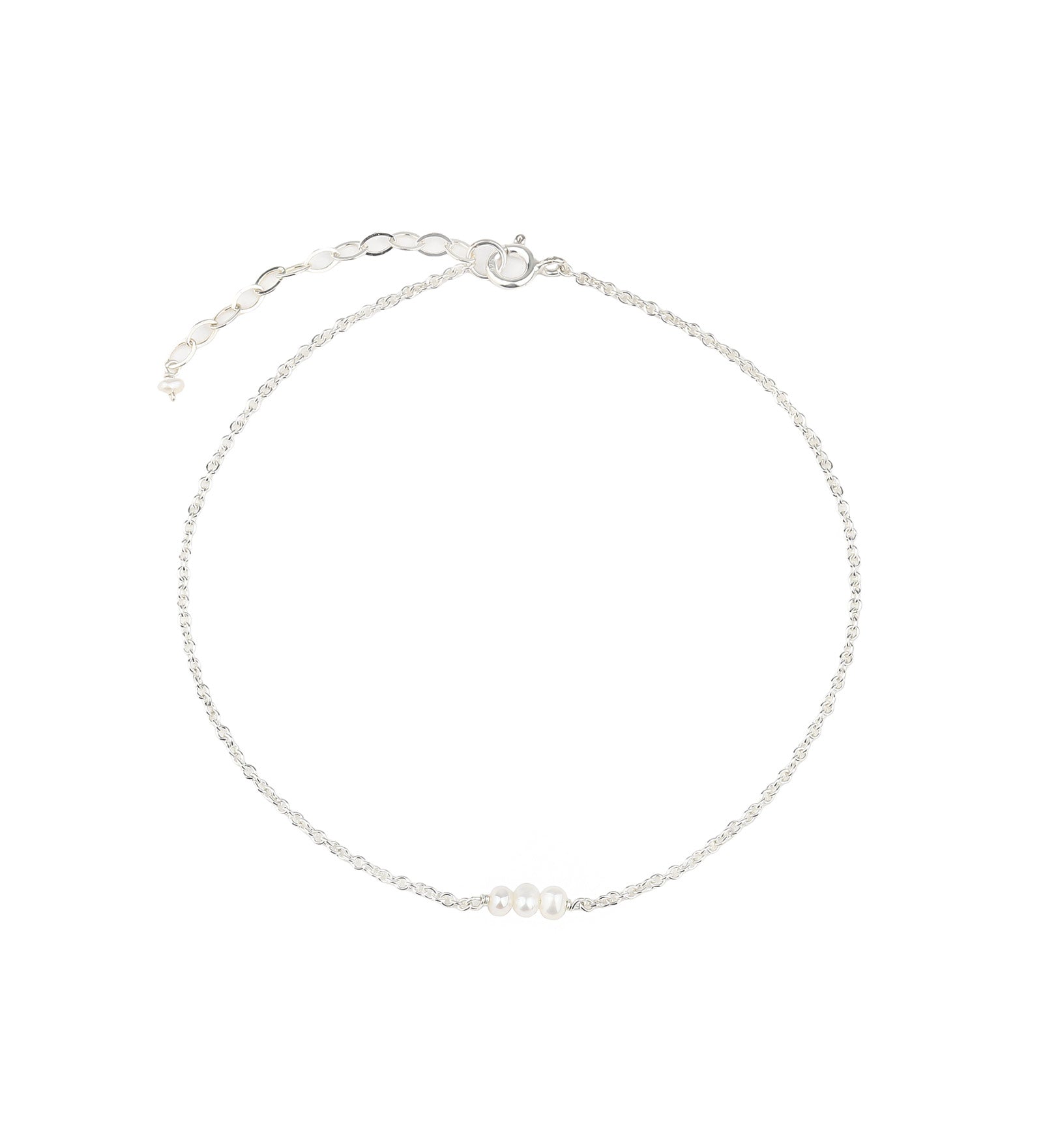 Three Pearl Anklet Sterling Silver, White Pearl