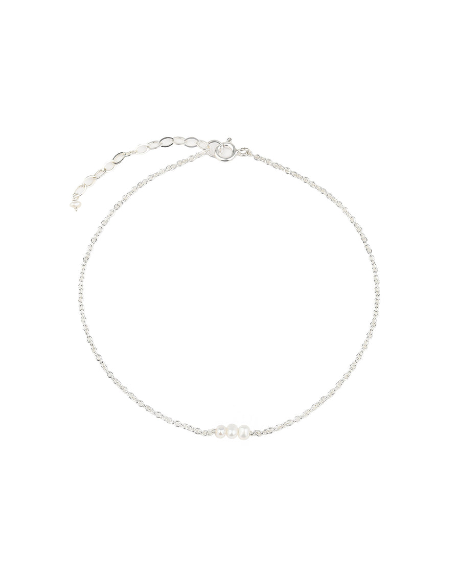 Three Pearl Anklet Sterling Silver, White Pearl