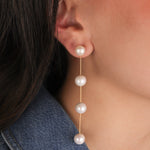 Poppy Rose-Pearl Station Snake Chain Studs-Earrings-Blue Ruby Jewellery-Vancouver Canada