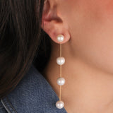 Poppy Rose-Pearl Station Snake Chain Studs-Earrings-Blue Ruby Jewellery-Vancouver Canada