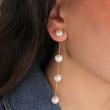 Poppy Rose-Pearl Station Snake Chain Studs-Earrings-Blue Ruby Jewellery-Vancouver Canada