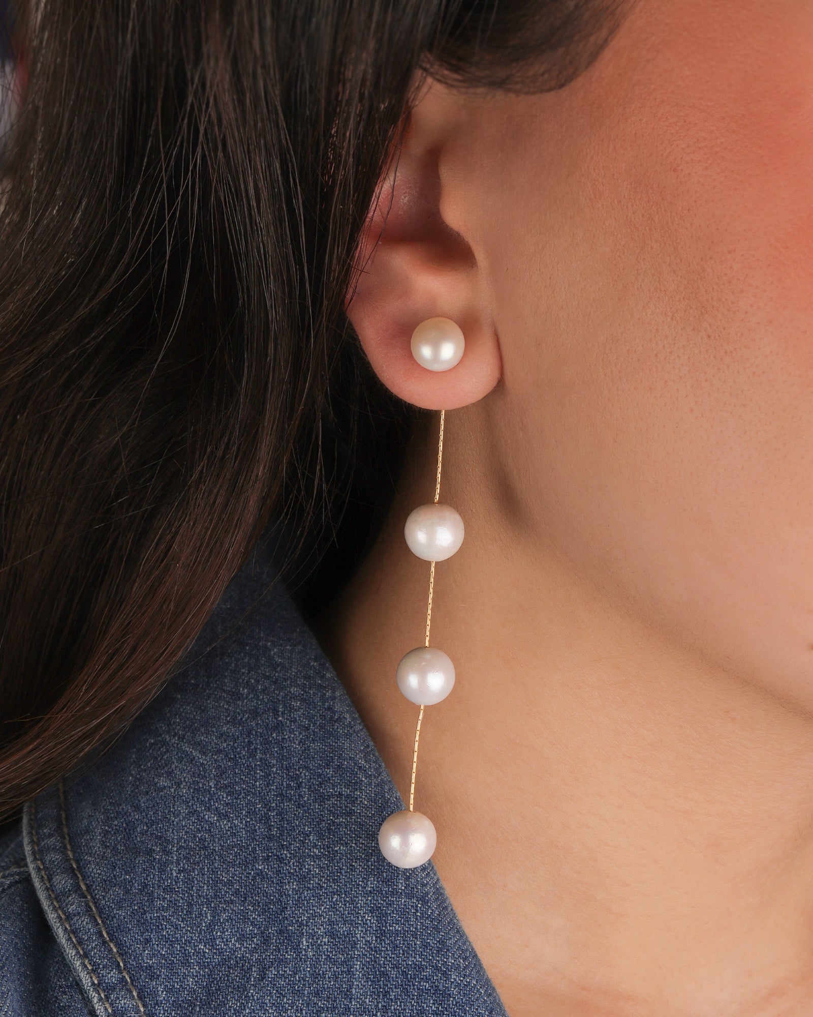 Poppy Rose-Pearl Station Snake Chain Studs-Earrings-Blue Ruby Jewellery-Vancouver Canada