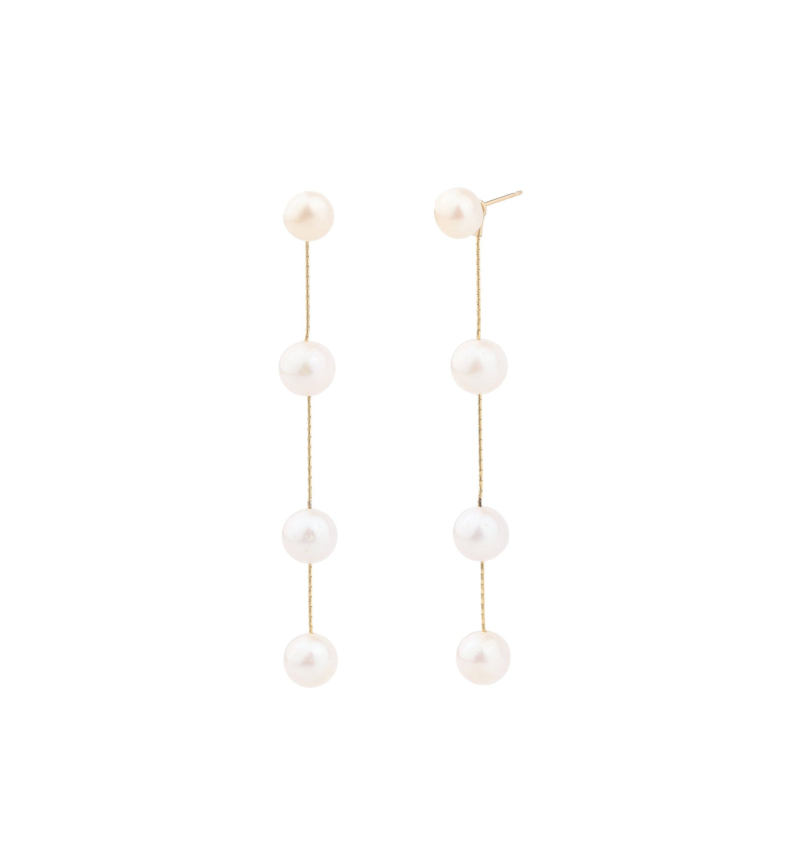 Pearl Station Snake Chain Studs 14k Gold Filled, White Pearl