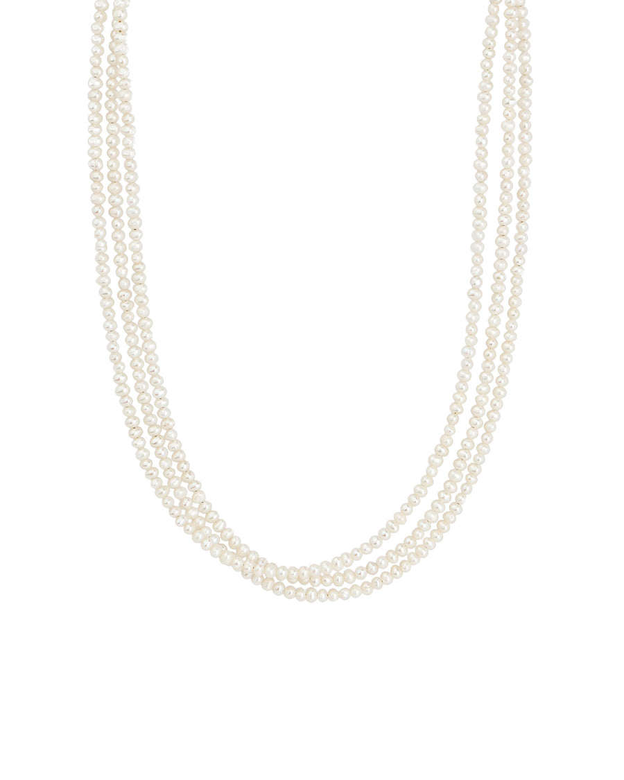 3 Row Pearl Necklace 14k Gold Filled, White Pearl