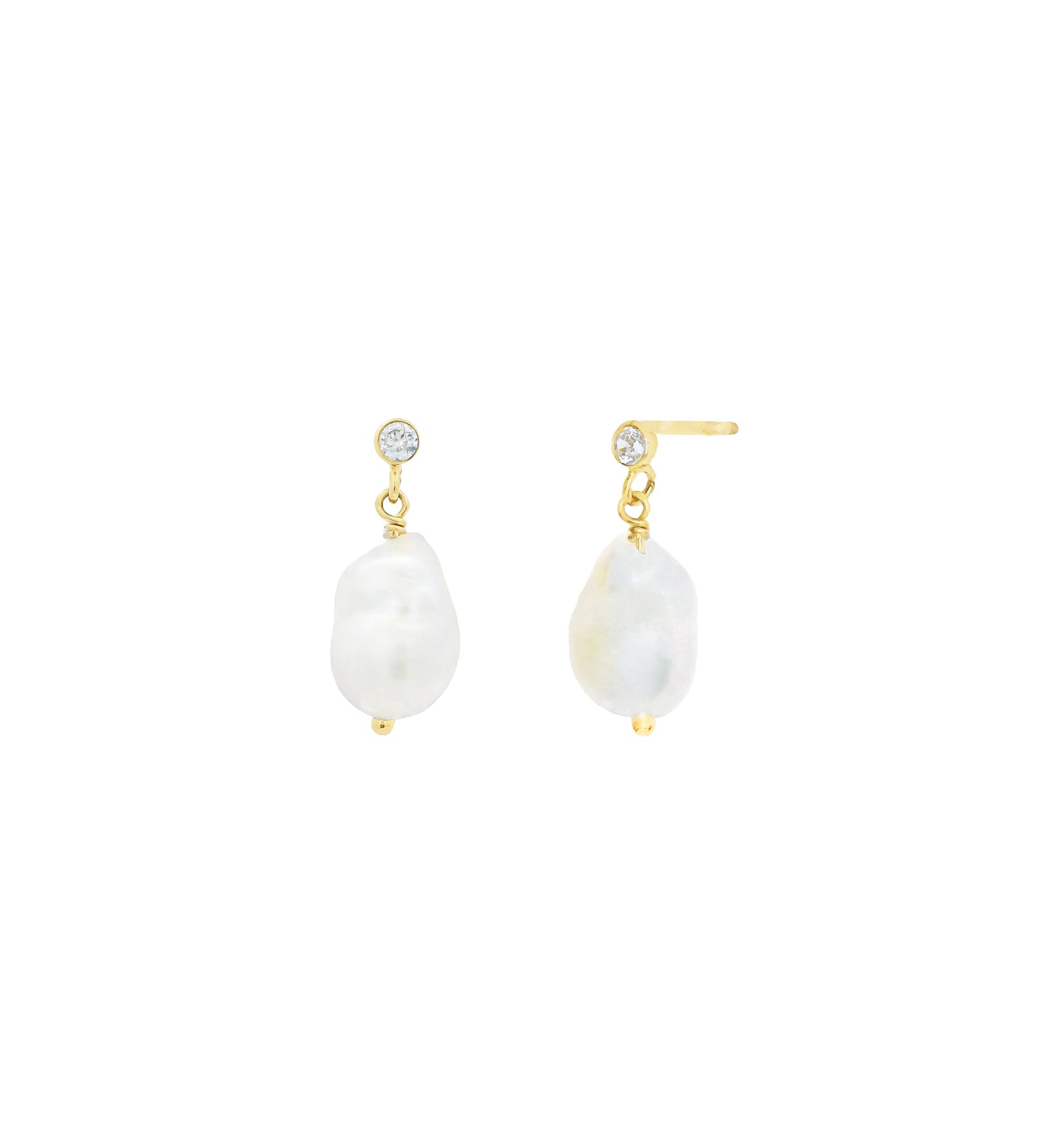 Pearl Drop CZ Studs 14k Gold Filled, White Pearl