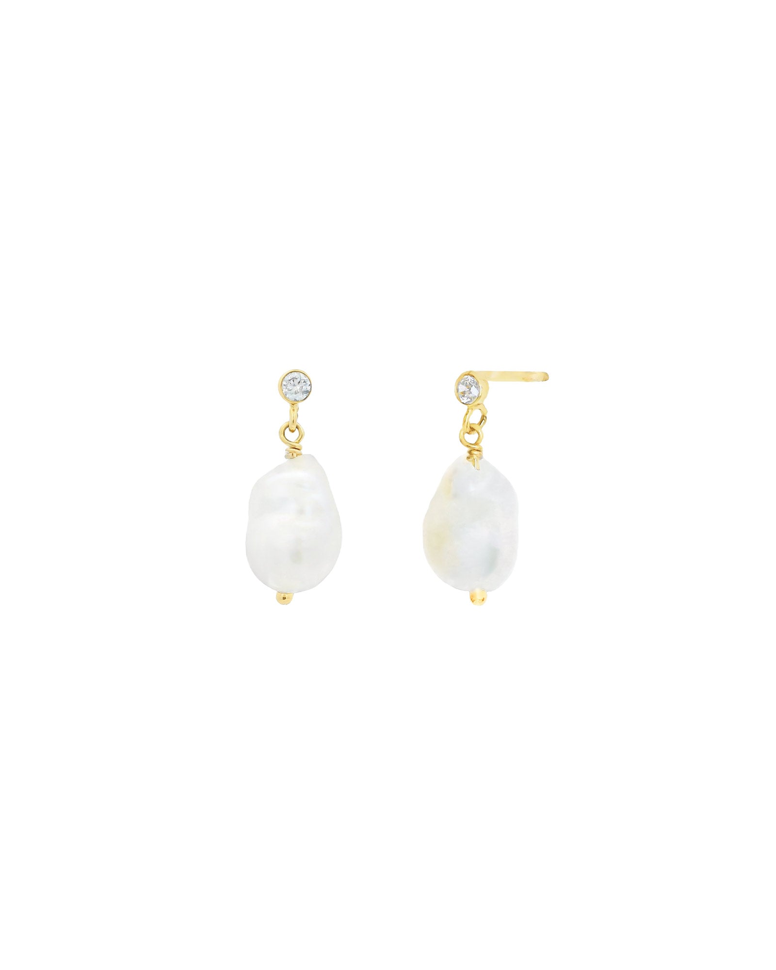 Pearl Drop CZ Studs 14k Gold Filled, White Pearl