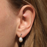 Poppy Rose-Pearl Drop CZ Studs-Earrings-14k Gold Filled, White Pearl-Blue Ruby Jewellery-Vancouver Canada