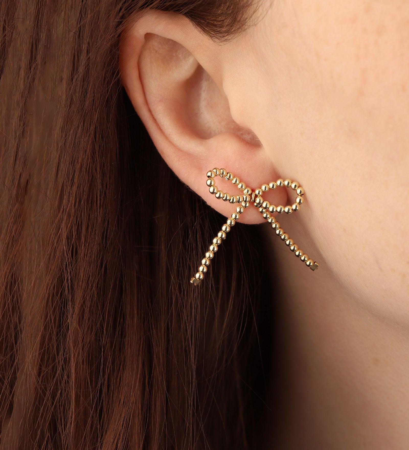 Beaded Short Bow Studs 14k Gold Filled