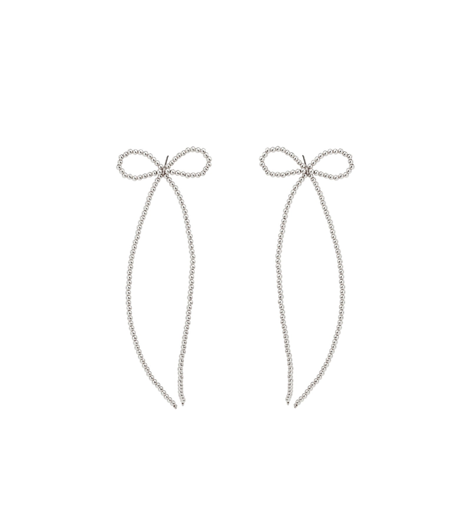 Beaded Long Bow Studs Sterling Silver