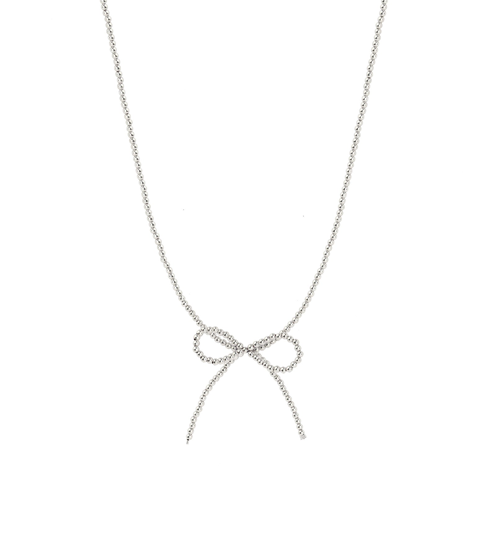 Beaded Bow Necklace Sterling Silver