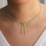 Peridot Bow Necklace 14k Gold Filled, Peridot