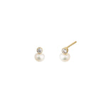 Pearl + CZ Drop Studs 14k Gold Filled, White Pearl