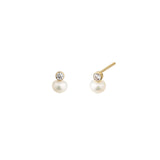 Pearl + CZ Drop Studs 14k Gold Filled, White Pearl