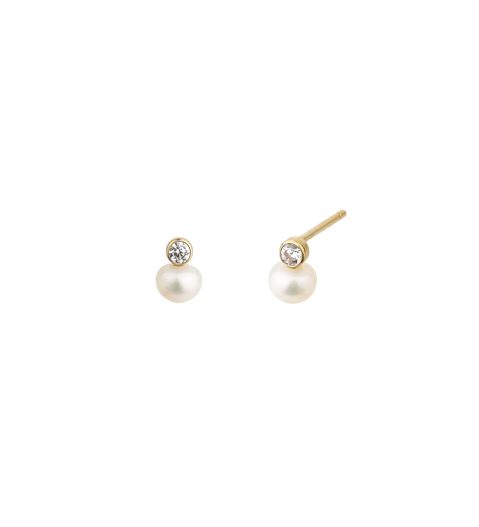 Pearl + CZ Drop Studs 14k Gold Filled, White Pearl