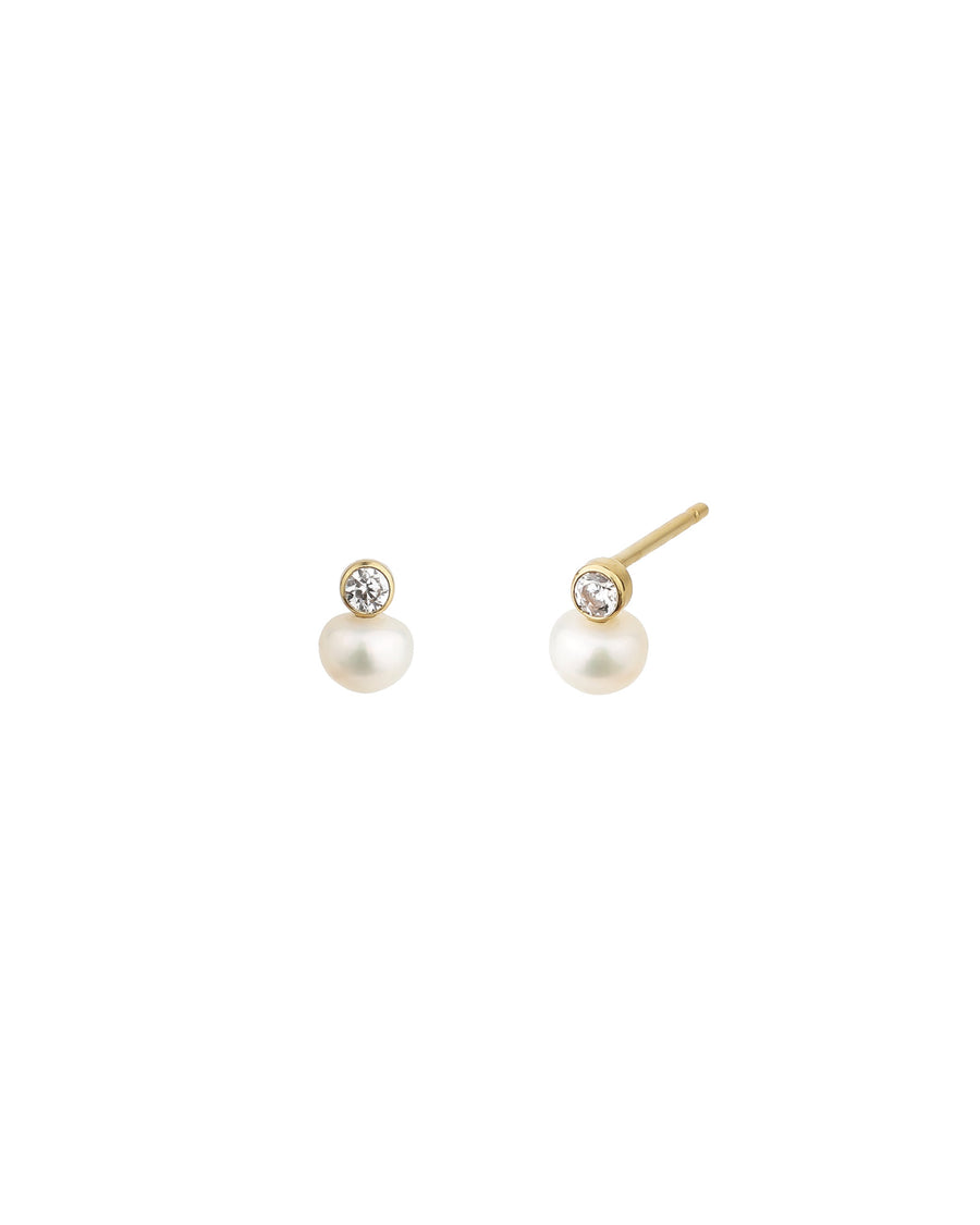 Pearl + CZ Drop Studs 14k Gold Filled, White Pearl