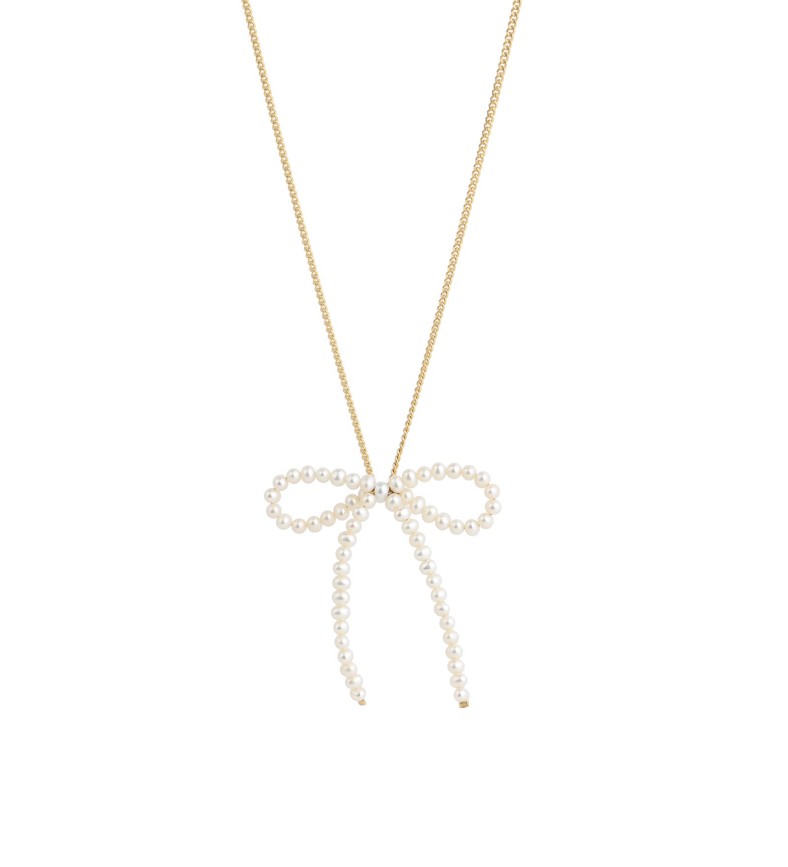 Pearl Bow Curb Chain Necklace 14k Gold Filled, White Pearl